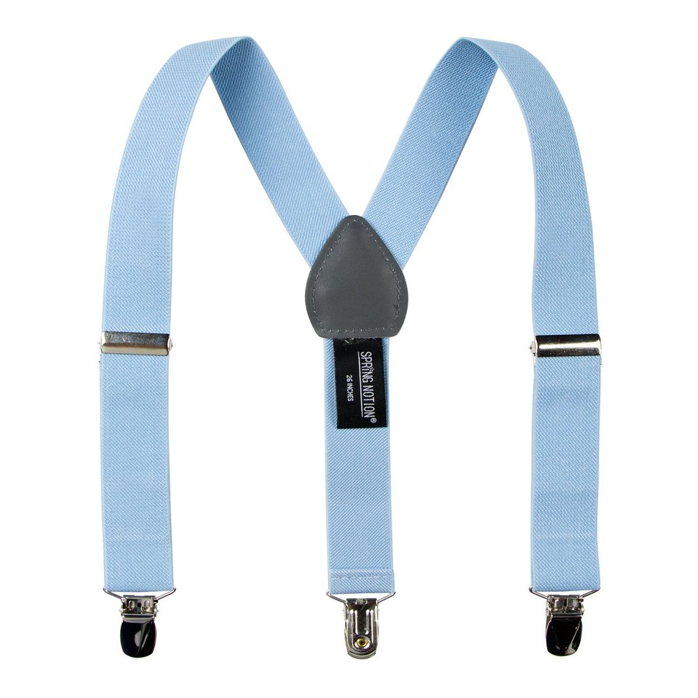 Spring Notion Boys' Elastic Suspenders with Leather Crosspatch Light Blue Large