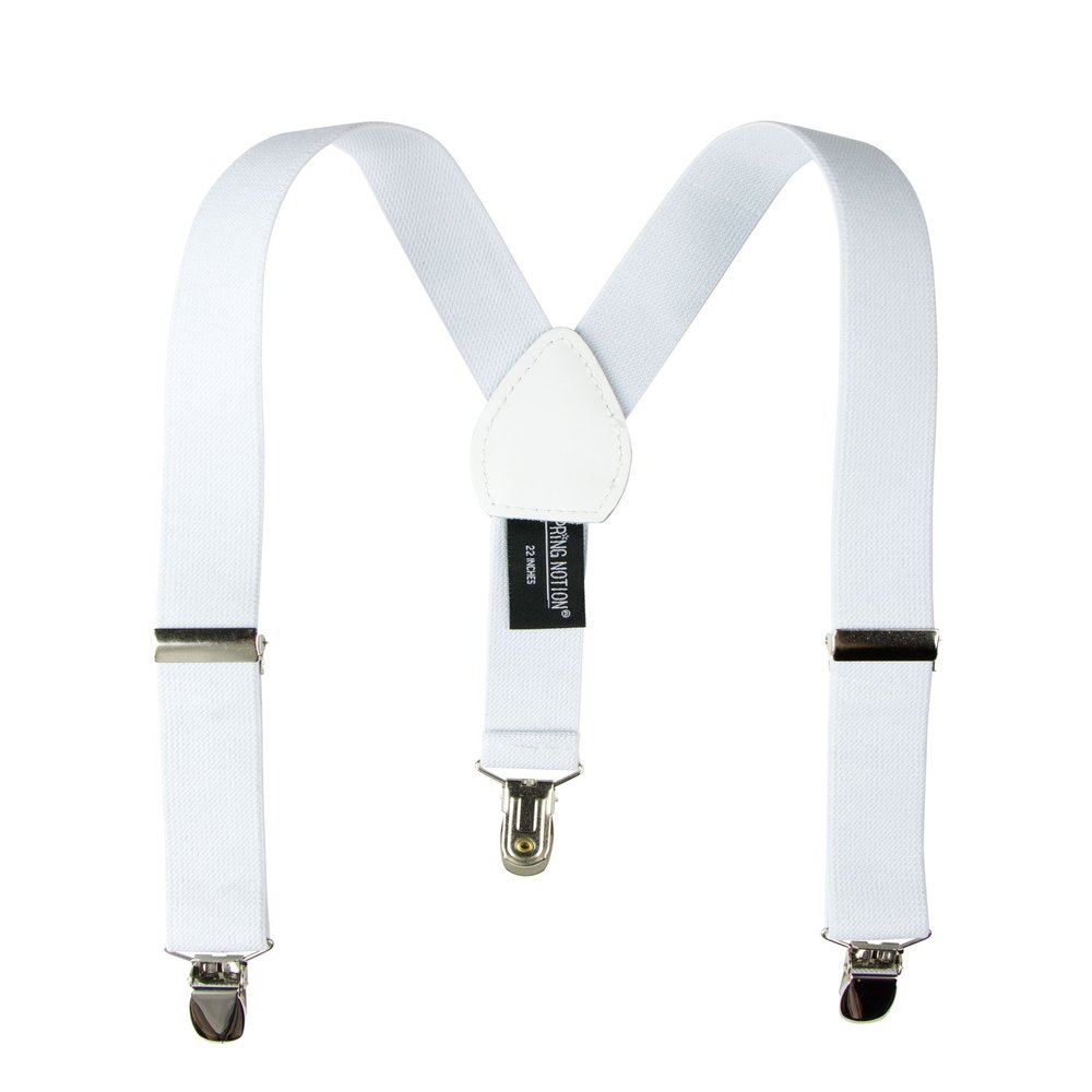 Spring Notion Boys' Elastic Suspenders with Leather Crosspatch White Small