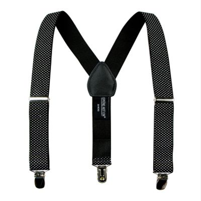 Spring Notion Boys' Elastic Suspenders with Leather Crosspatch Black White Dots Large