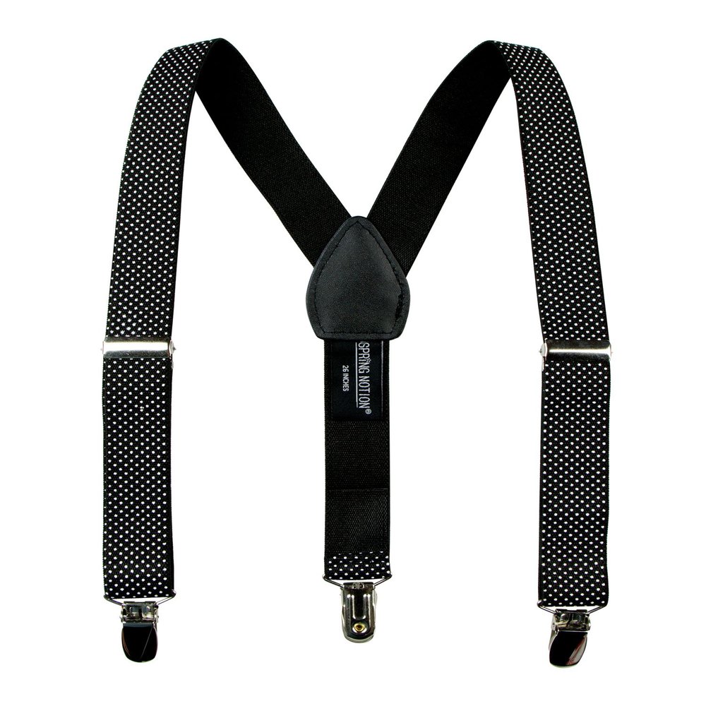 Spring Notion Boys' Elastic Suspenders with Leather Crosspatch Black White Dots Large