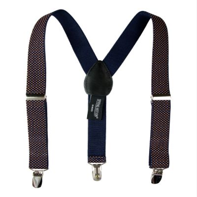 Spring Notion Boys' Elastic Suspenders with Leather Crosspatch Navy Orange Dots Medium