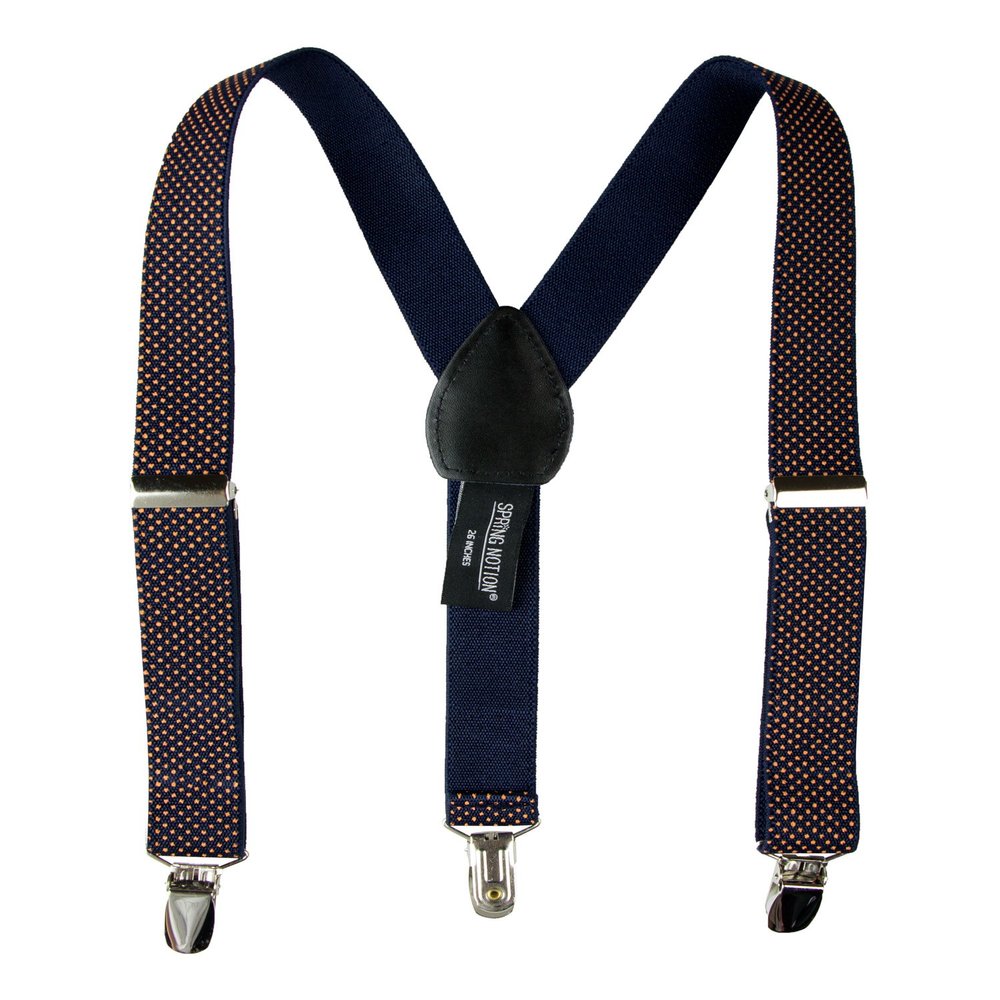 Spring Notion Boys' Elastic Suspenders with Leather Crosspatch Navy Orange Dots Medium