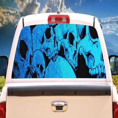 SignMission Blue Skulls Rear Window Graphic Truck View Thru Vinyl Decal Back