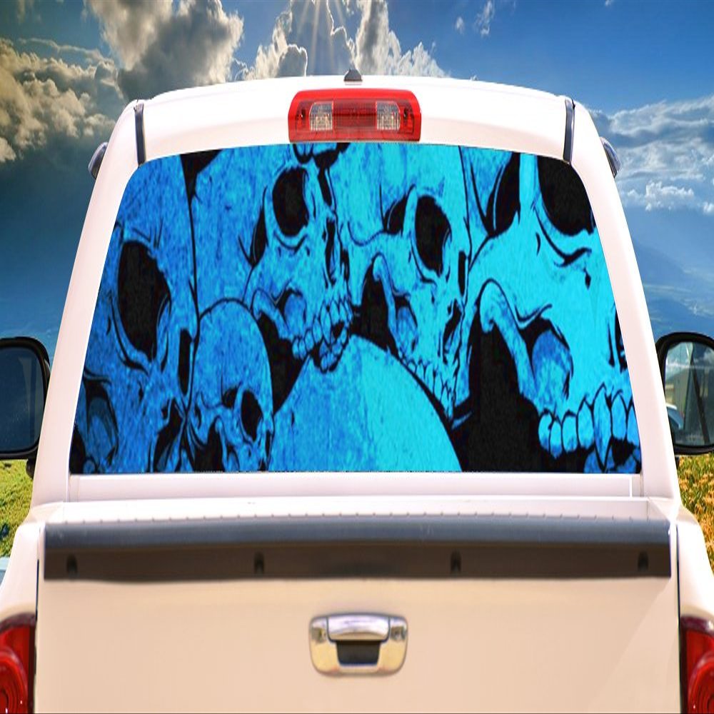 SignMission Blue Skulls Rear Window Graphic Truck View Thru Vinyl Decal Back