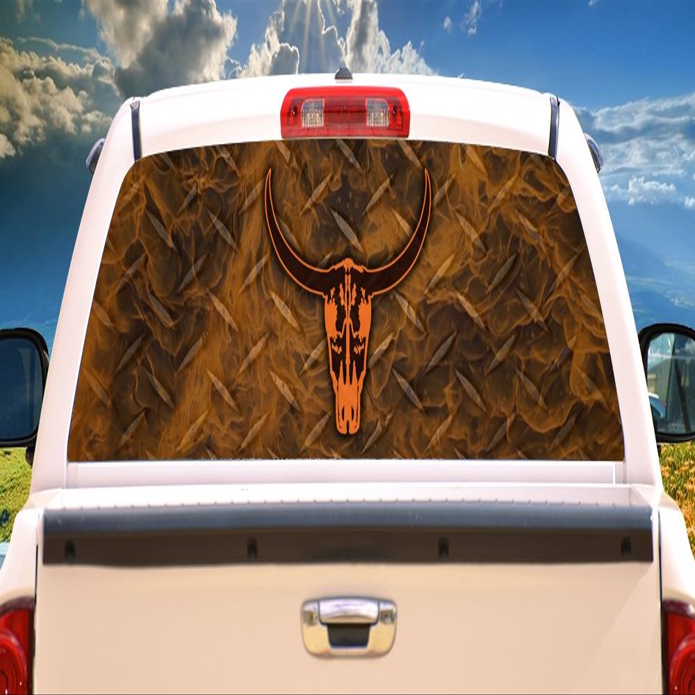 SignMission Long Horn FIRE Rear Window Graphic Truck View Thru Vinyl Decal Back