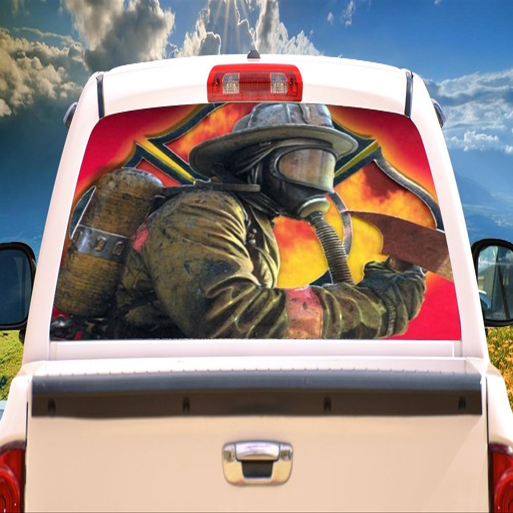 SignMission Firefighter 1 Rear Window Graphic Fireman Truck View Thru Vinyl