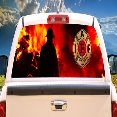 SignMission Firefighter 2 Rear Window Graphic fire Man Truck View Thru Vinyl