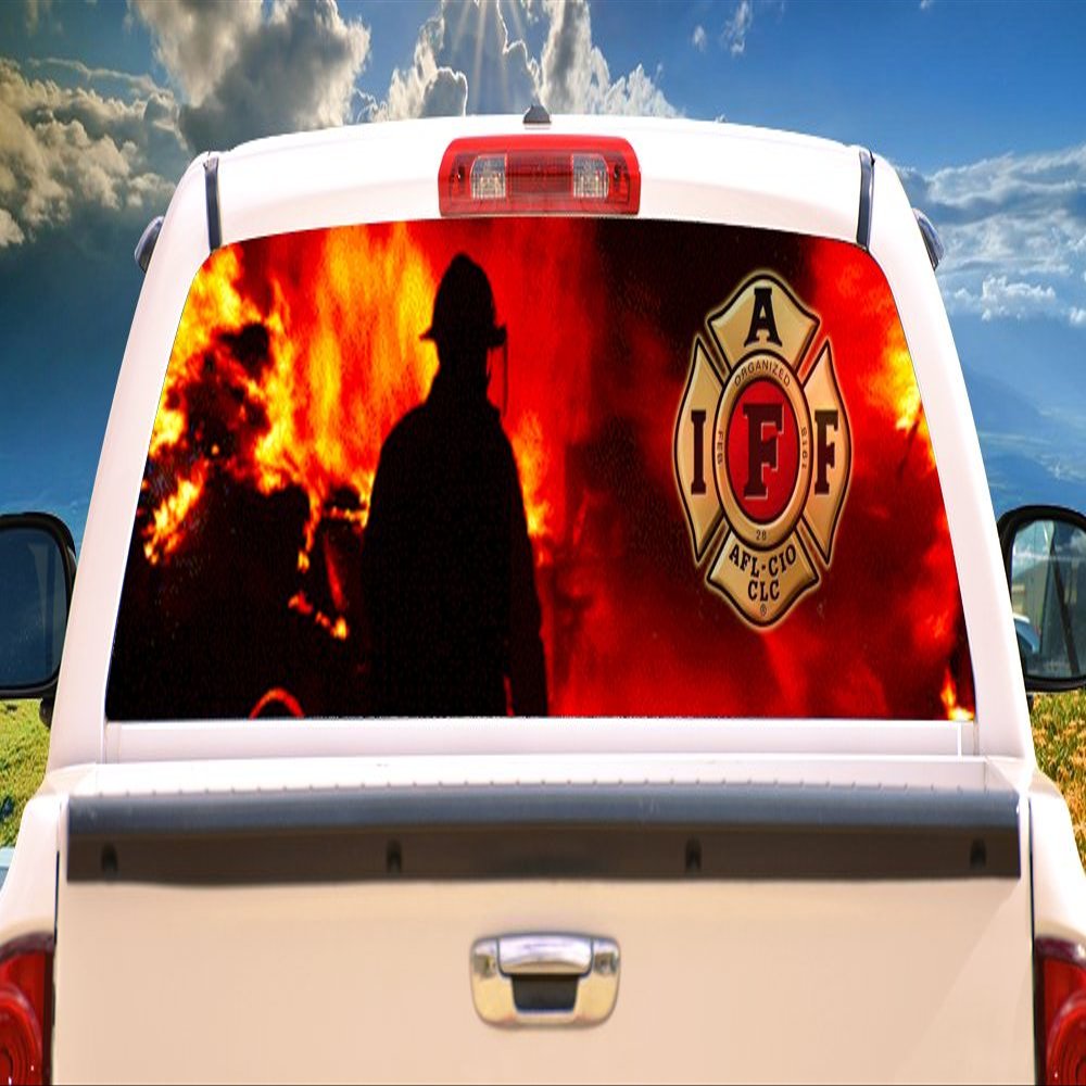 SignMission Firefighter 2 Rear Window Graphic fire Man Truck View Thru Vinyl