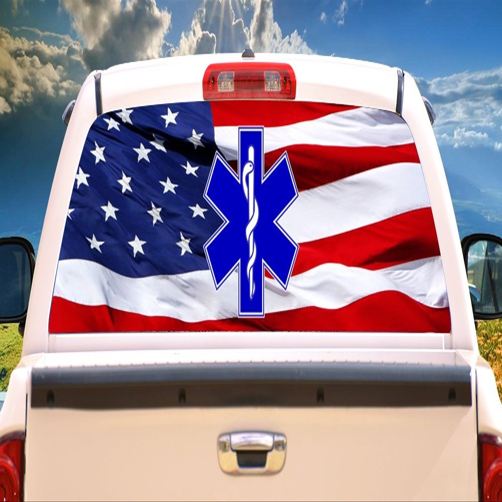 SignMission EMT FlagRear Window Graphic Back Truck Decal SUV View Thru Vinyl