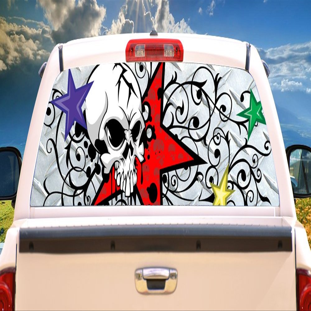 SignMission Skull and StarsRear Window Graphic Back Truck Decal View Thru Vinyl