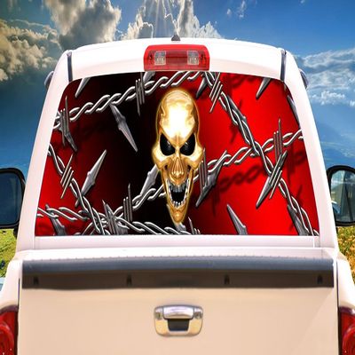 SignMission Skull & Barbed Wire Rear Window Graphic Truck Decal View Thru Vinyl