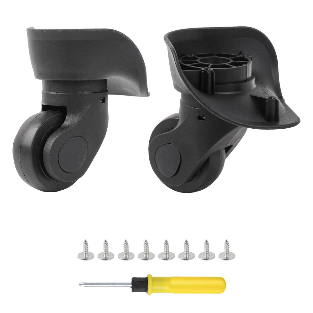 BQLZR Black Luggage Wheels Replacement Plastic Left & Right Swivel Luggage Suitcase Caster Wheels with 4 Holes,Hole Pitch (1.3"/1.54"/1.77"/1.18") 360 Degree Rotation