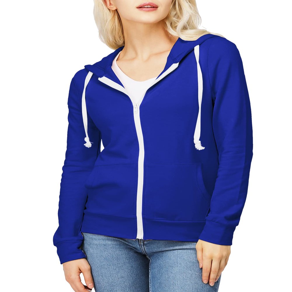 H2H Women Casual Full Zip Up Plush Hoodie Comfy Loose Solid Sweatshirt Long Sleeve Jacket with Pockets BLUE US XL/Asia XL (CWOHOL020)