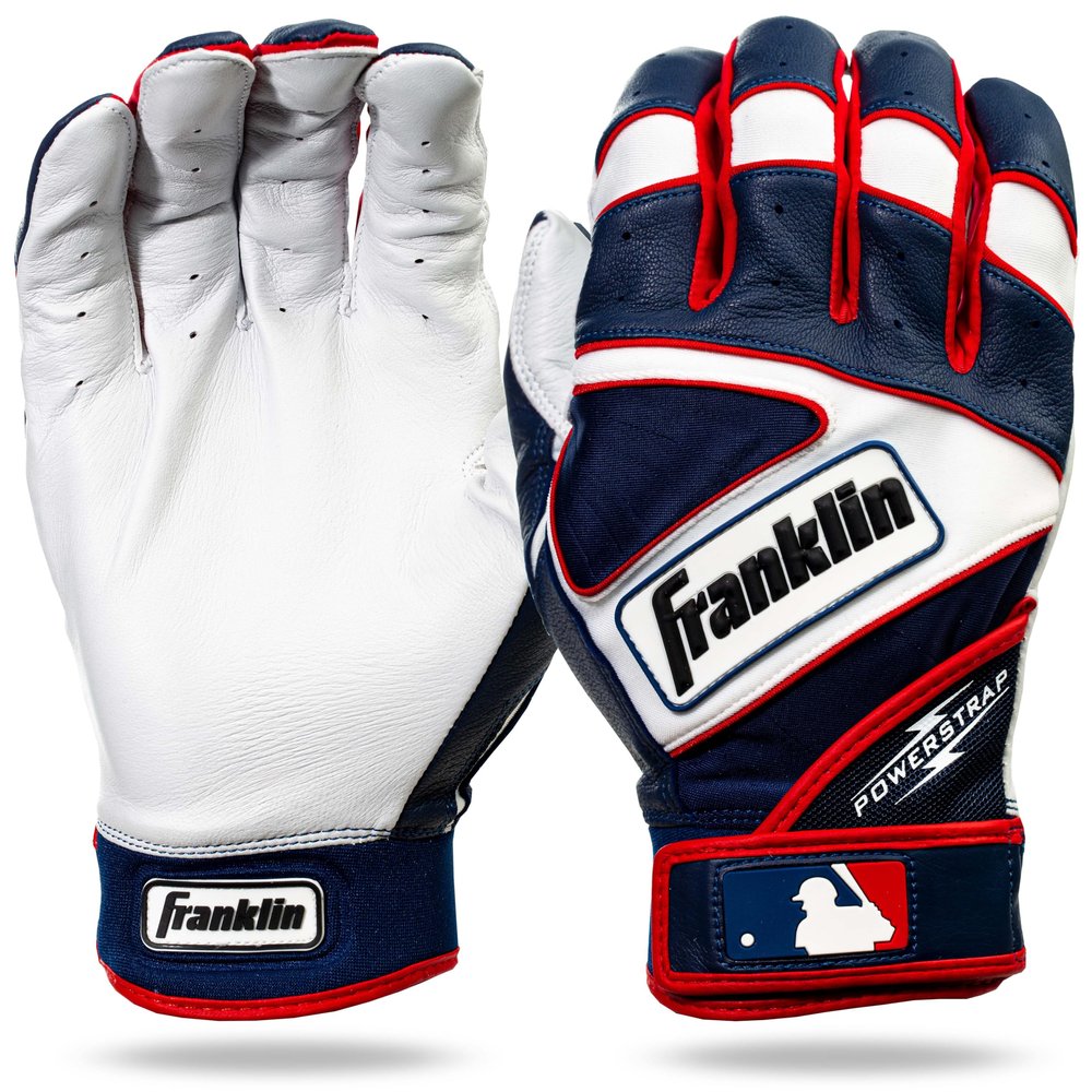 Franklin Sports MLB Power Strap Batting Gloves, Pearl/Navy/Red, Youth Medium