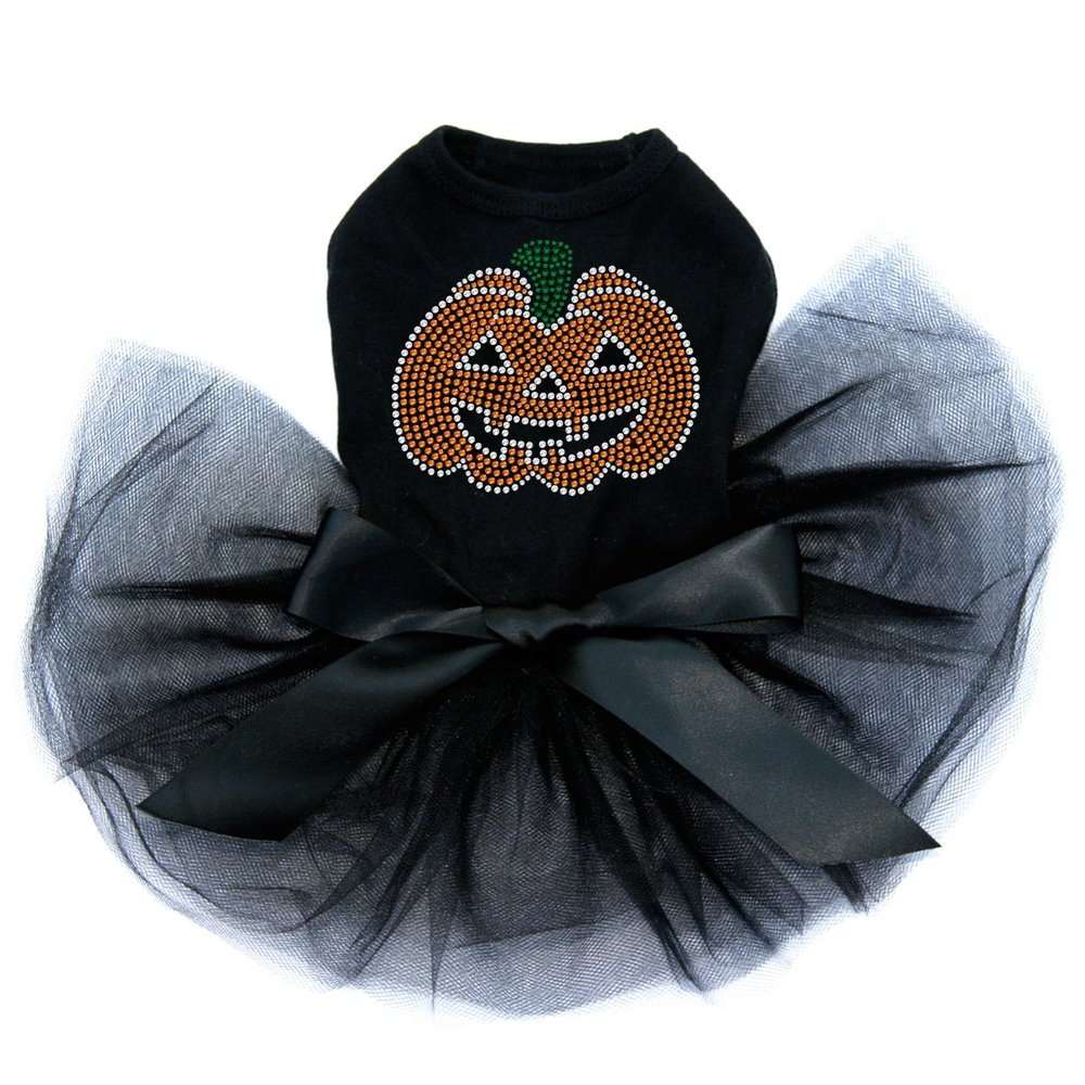 Jack-o-Lantern - Bling Rhinestone Halloween and Fall Dog Tutu Dress, XS Black