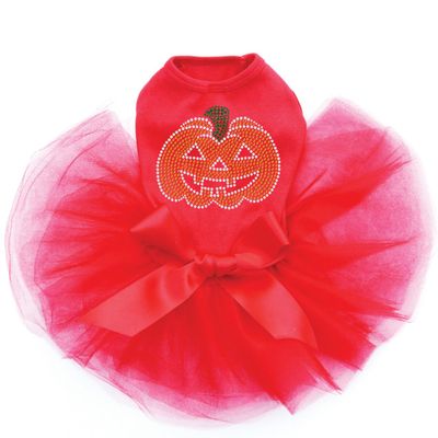 Jack-o-Lantern - Bling Rhinestone Halloween and Fall Dog Tutu Dress, 3XL Red