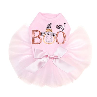 Boo - Hat and Cat - Bling Rhinestone Halloween and Fall Dog Tutu Dress, 3XL Pink