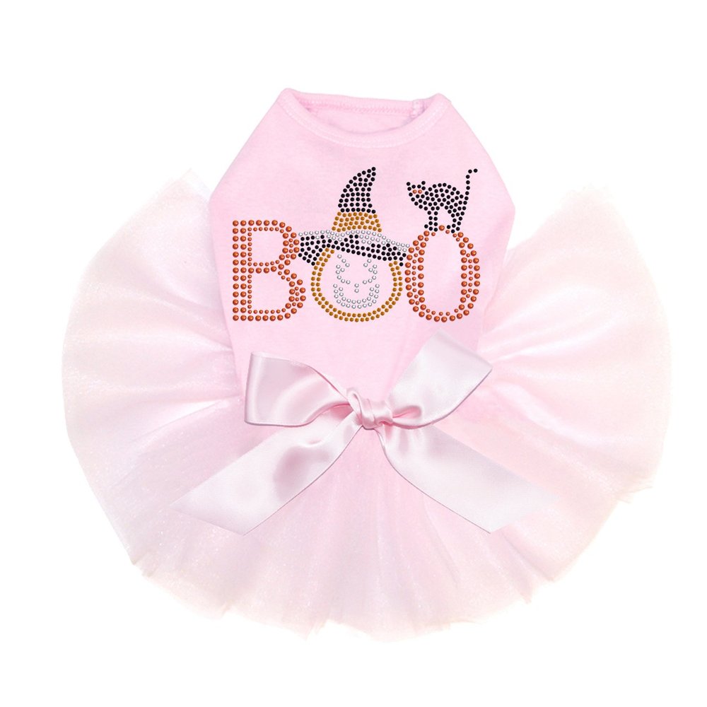 Boo - Hat and Cat - Bling Rhinestone Halloween and Fall Dog Tutu Dress, 3XL Pink