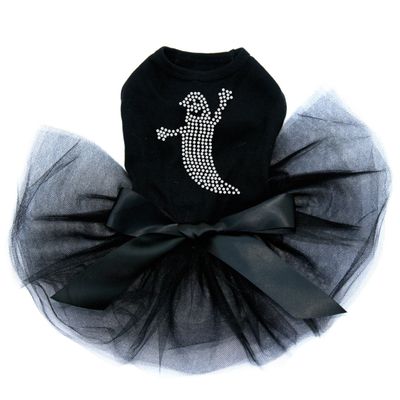 Skinny Rhinestone Ghost - Bling Rhinestone Halloween and Fall Dog Tutu Dress, S Black