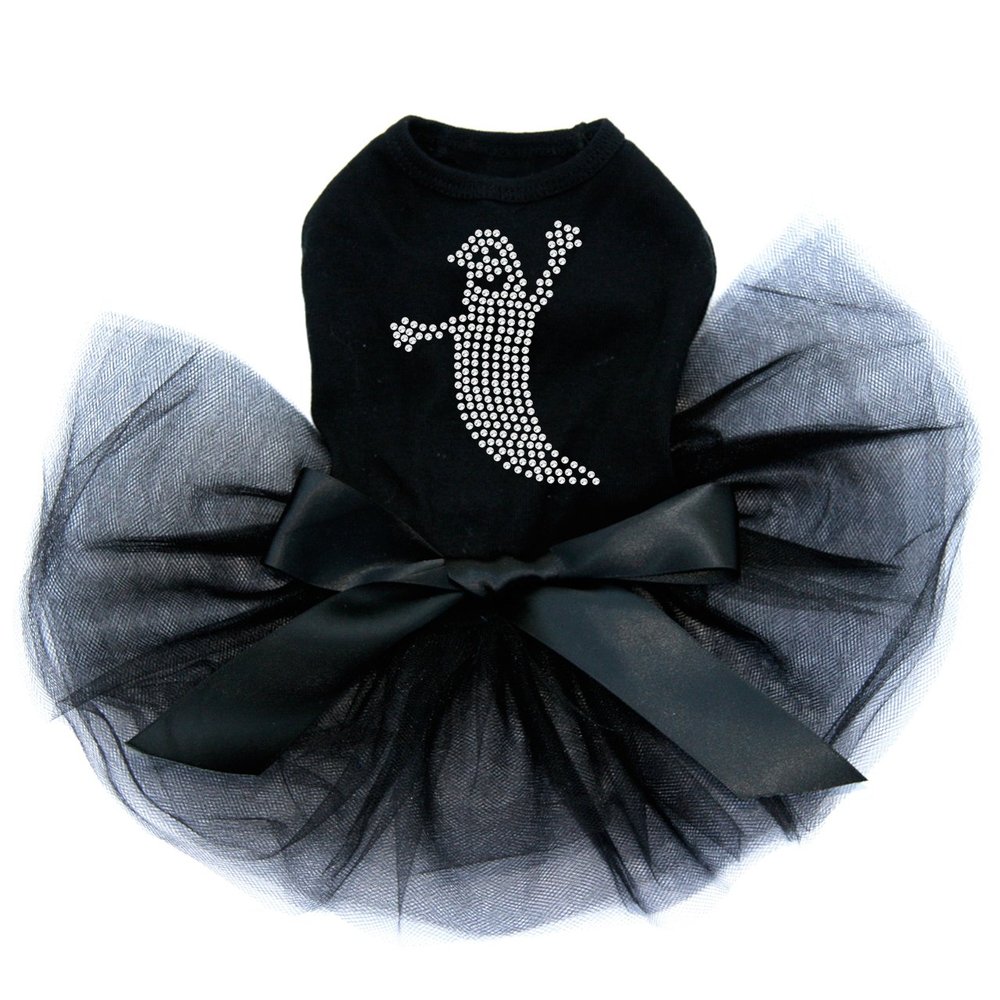 Skinny Rhinestone Ghost - Bling Rhinestone Halloween and Fall Dog Tutu Dress, S Black