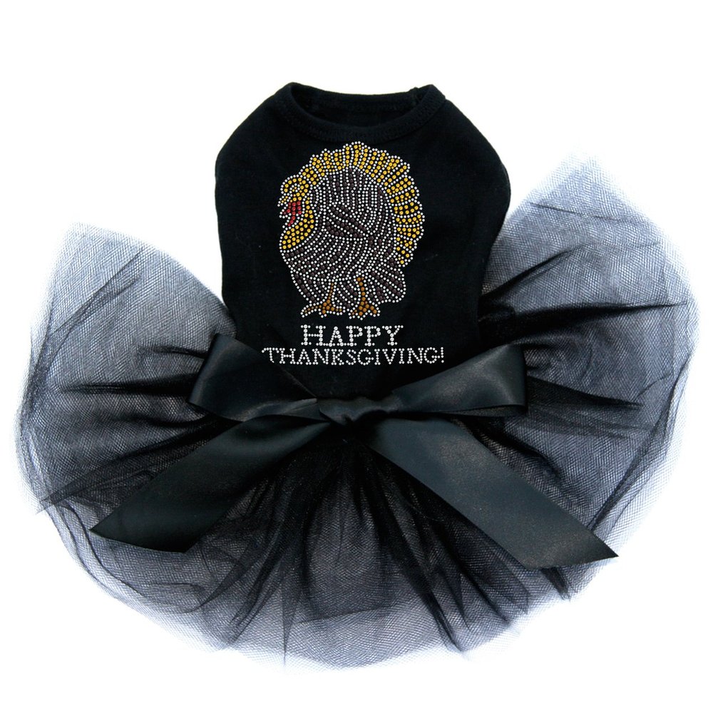 Happy Thanksgiving Turkey - Bling Rhinestone Halloween and Fall Dog Tutu Dress, 4XL Black