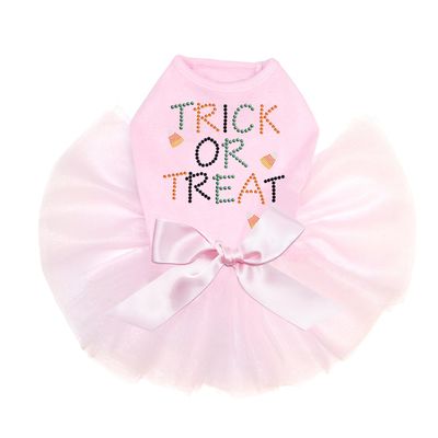 Trick or Treat with Candy Corn - Bling Rhinestone Halloween and Fall Dog Tutu Dress, 4XL Pink