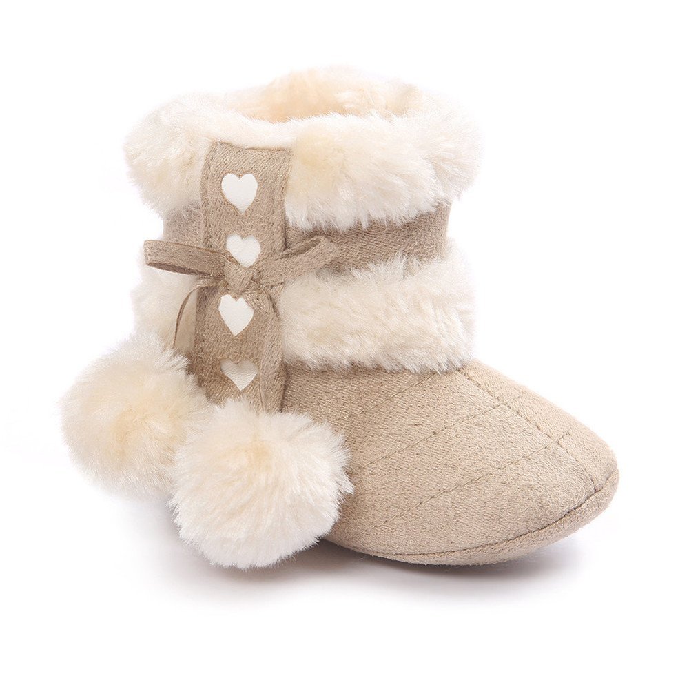 ESTAMICO Baby Girl Winter Fur Snow Boots Toddler Shoes With Bowknot Light Khaki 12-18 Months