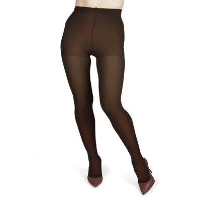 Melas Women's Microfiber Shaper Opaque 60 Denier Control Top Tights Dark Chocolate Q1/Q2