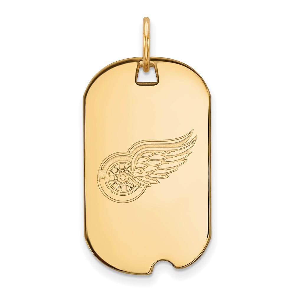 10k Yellow Gold Nhl Logoart Detroit Red Wings Small Dog Tag Pendant Necklace