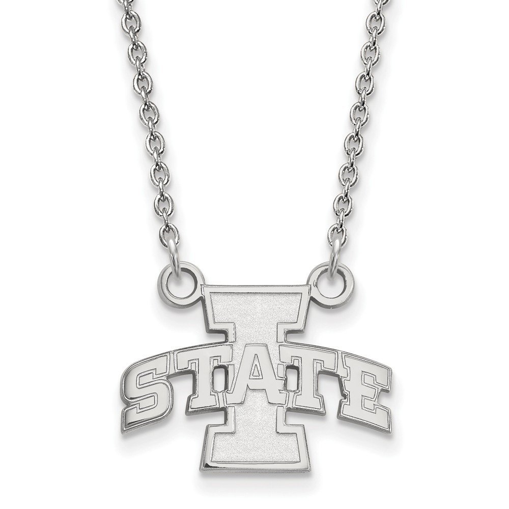 Iowa State Small (1/2 Inch) Pendant w/Necklace (14k White Gold)