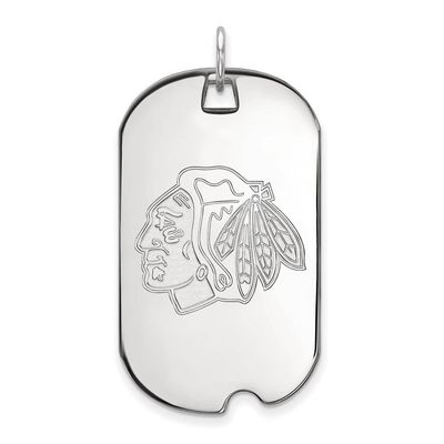 10k White Gold Nhl Logoart Chicago Blackhawks Large Dog Tag Pendant Necklace
