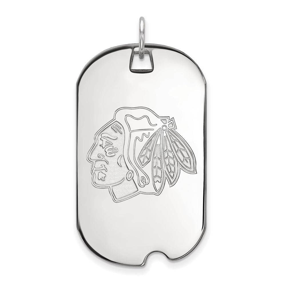 10k White Gold Nhl Logoart Chicago Blackhawks Large Dog Tag Pendant Necklace