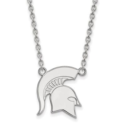 Michigan State Large (3/4 Inch) Pendant w/ Necklace (10k White Gold)