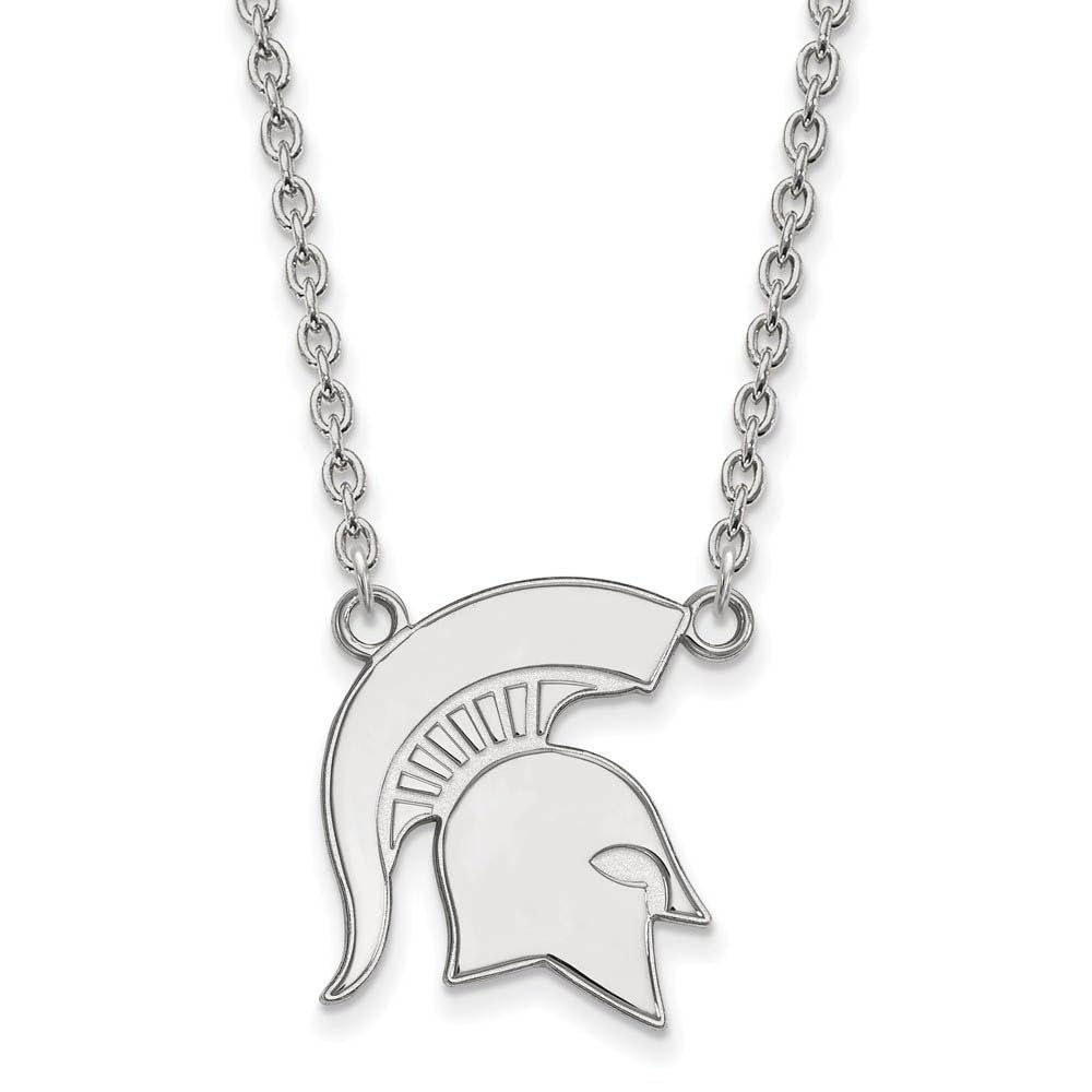 Michigan State Large (3/4 Inch) Pendant w/ Necklace (10k White Gold)