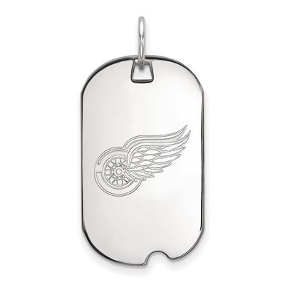 10k White Gold Nhl Logoart Detroit Red Wings Small Dog Tag Pendant Necklace