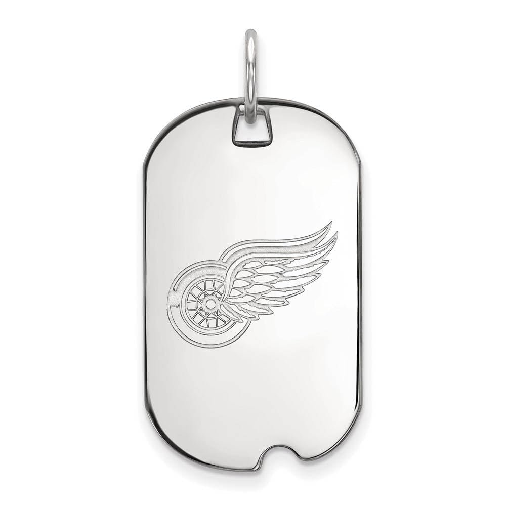 10k White Gold Nhl Logoart Detroit Red Wings Small Dog Tag Pendant Necklace