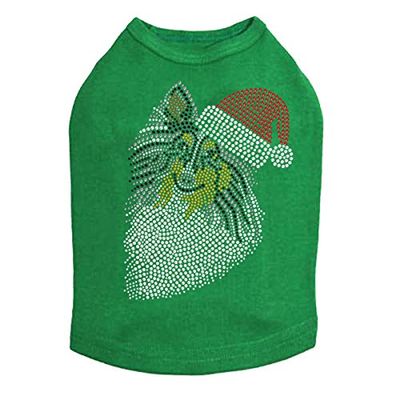 Sheltie Face Tri Color with Santa Hat - Bling Rhinestone Christmas Dog Shirt, 2XL Kelly Green