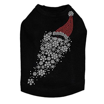 Santa Face with Snowflake Beard - Bling Rhinestone Christmas Dog Shirt, XL Black