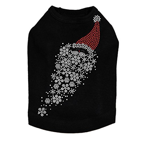 Santa Face with Snowflake Beard - Bling Rhinestone Christmas Dog Shirt, XL Black