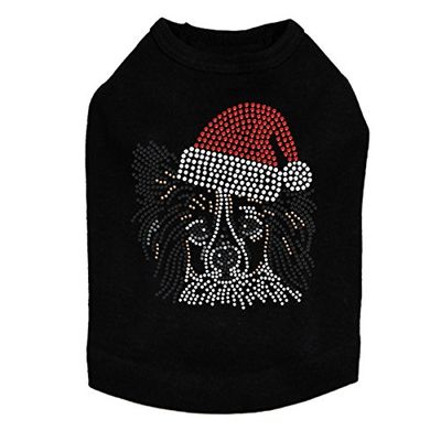 Papillon with Santa Hat - Bling Rhinestone Christmas Dog Shirt, 4XL Black
