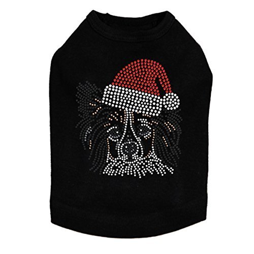 Papillon with Santa Hat - Bling Rhinestone Christmas Dog Shirt, 4XL Black