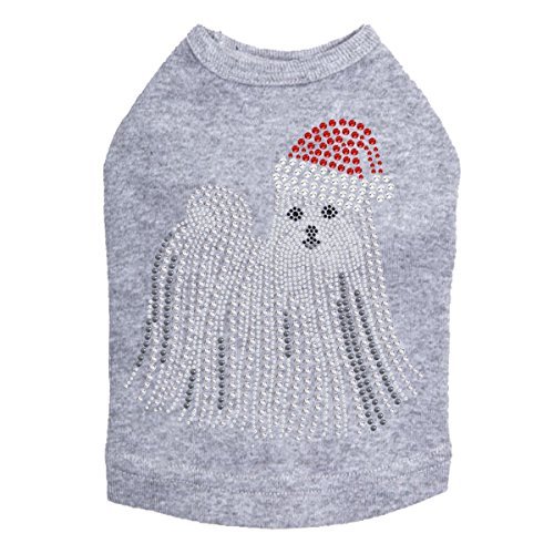 Maltese with Santa Hat - Bling Rhinestone Christmas Dog Shirt, XL Heather Gray