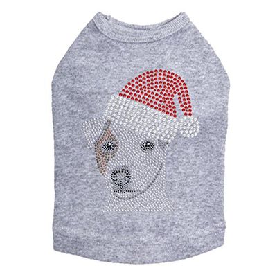 Jack Russell Terrier with Santa Hat - Bling Rhinestone Christmas Dog Shirt, 4XL Heather Gray