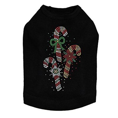 Candy Canes - Bling Rhinestone Christmas Dog Shirt, M Black