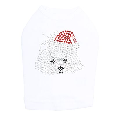 Maltese Face with Santa Hat - Bling Rhinestone Christmas Dog Shirt, 3XL White