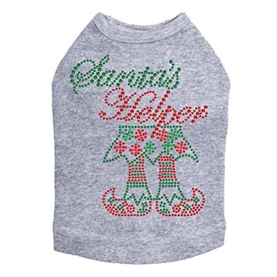 Santa's Helper - Bling Rhinestone Christmas Dog Shirt, M Heather Gray
