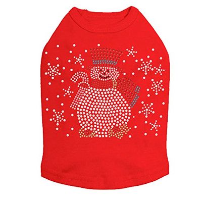 Snowman with Snowflakes & Candy Canes - Bling Rhinestone Christmas Dog Shirt, XL Red