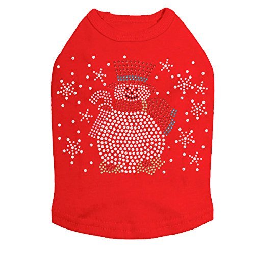 Snowman with Snowflakes & Candy Canes - Bling Rhinestone Christmas Dog Shirt, XL Red