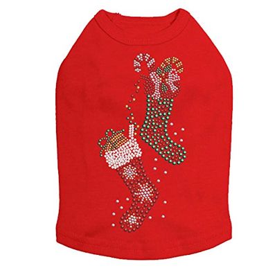 Christmas Stockings - Bling Rhinestone Christmas Dog Shirt, L Red
