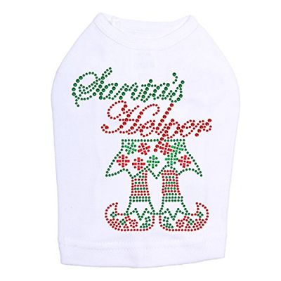 Santa's Helper - Bling Rhinestone Christmas Dog Shirt, L White